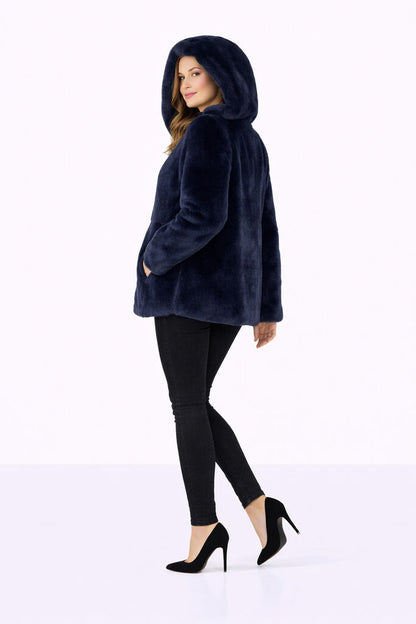 Deep Blue Reversible Fur Hooded Jacket