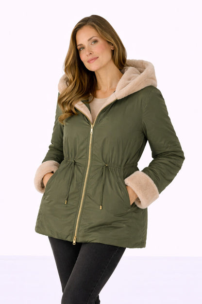 Reversible Fur and Quilted Hooded Jacket