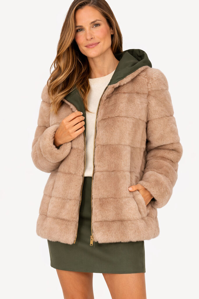 Reversible Fur and Quilted Hooded Jacket