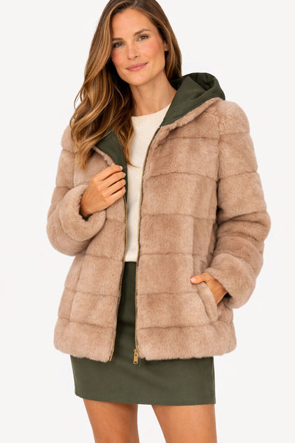 Reversible Fur and Quilted Hooded Jacket