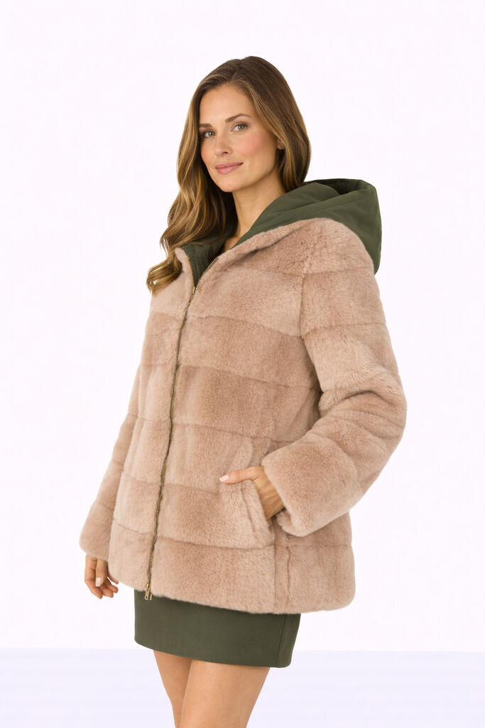 Reversible Fur and Quilted Hooded Jacket