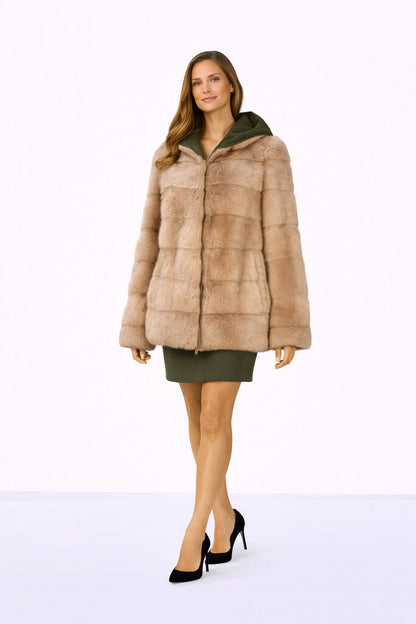 Reversible Fur and Quilted Hooded Jacket