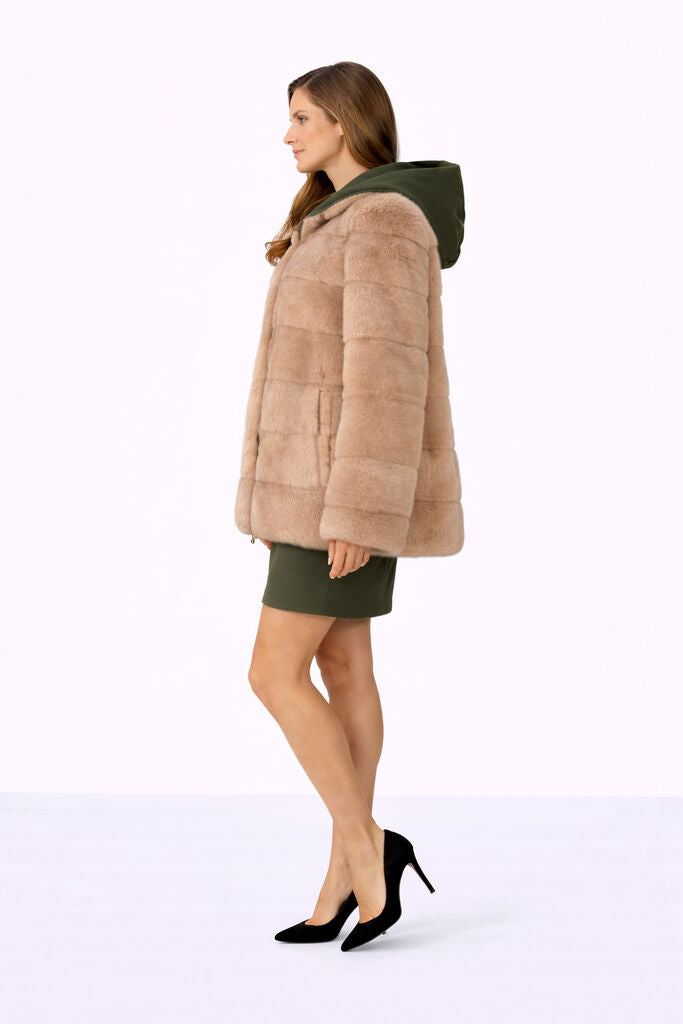 Reversible Fur and Quilted Hooded Jacket