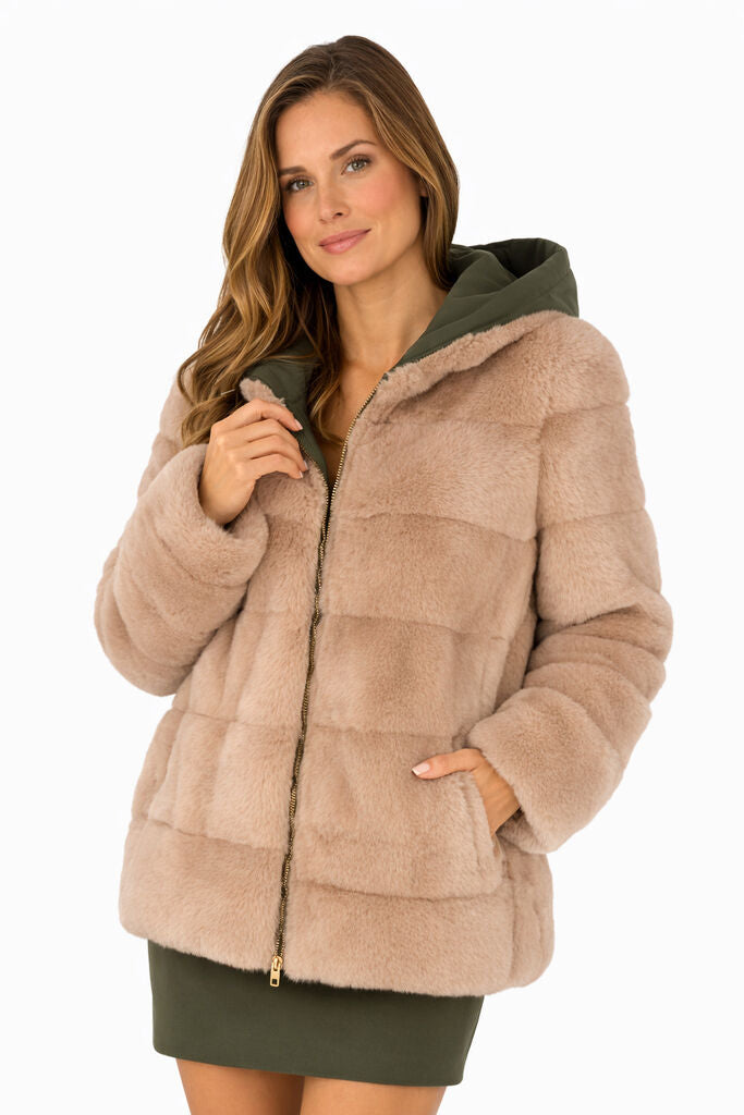 Reversible Fur and Quilted Hooded Jacket