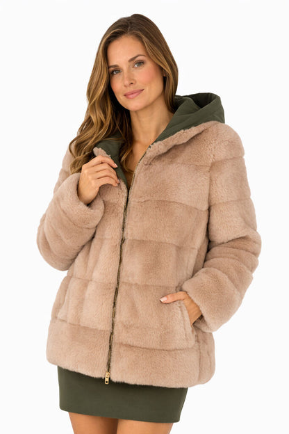 Reversible Fur and Quilted Hooded Jacket