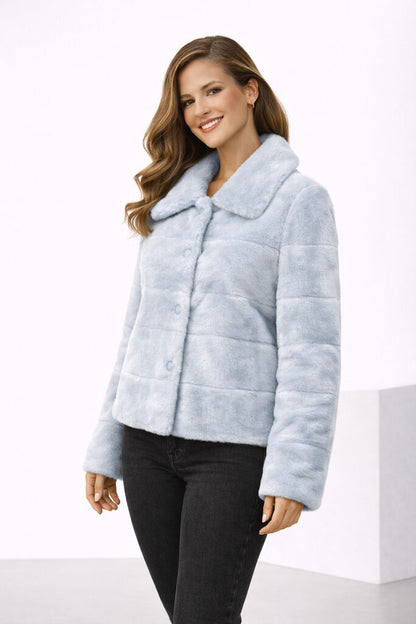 Bleu Glacier Velour Jacket with Collared Design