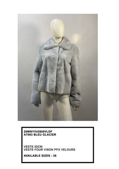 Bleu Glacier Velour Jacket with Collared Design
