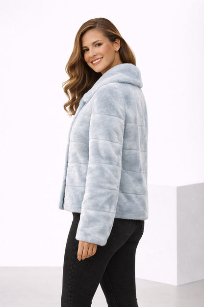 Bleu Glacier Velour Jacket with Collared Design