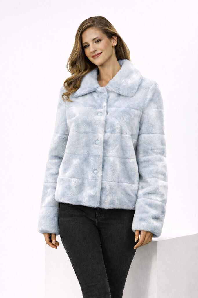 Bleu Glacier Velour Jacket with Collared Design