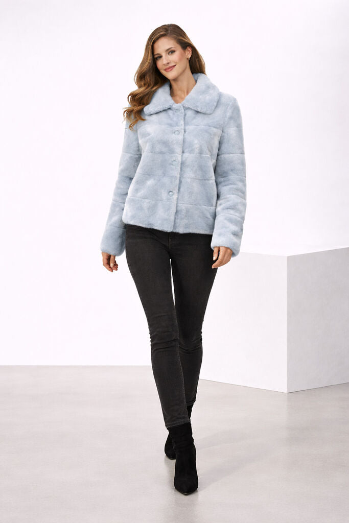 Bleu Glacier Velour Jacket with Collared Design