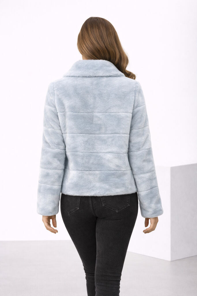 Bleu Glacier Velour Jacket with Collared Design
