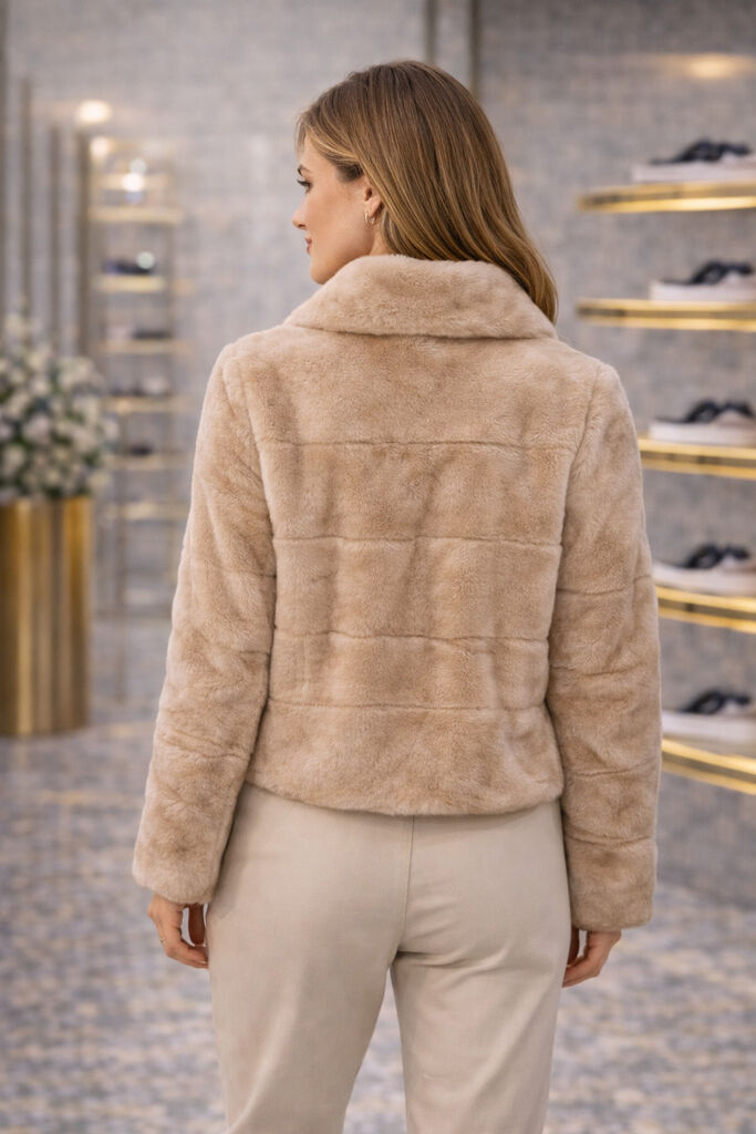 Beige Plush Jacket with Collar