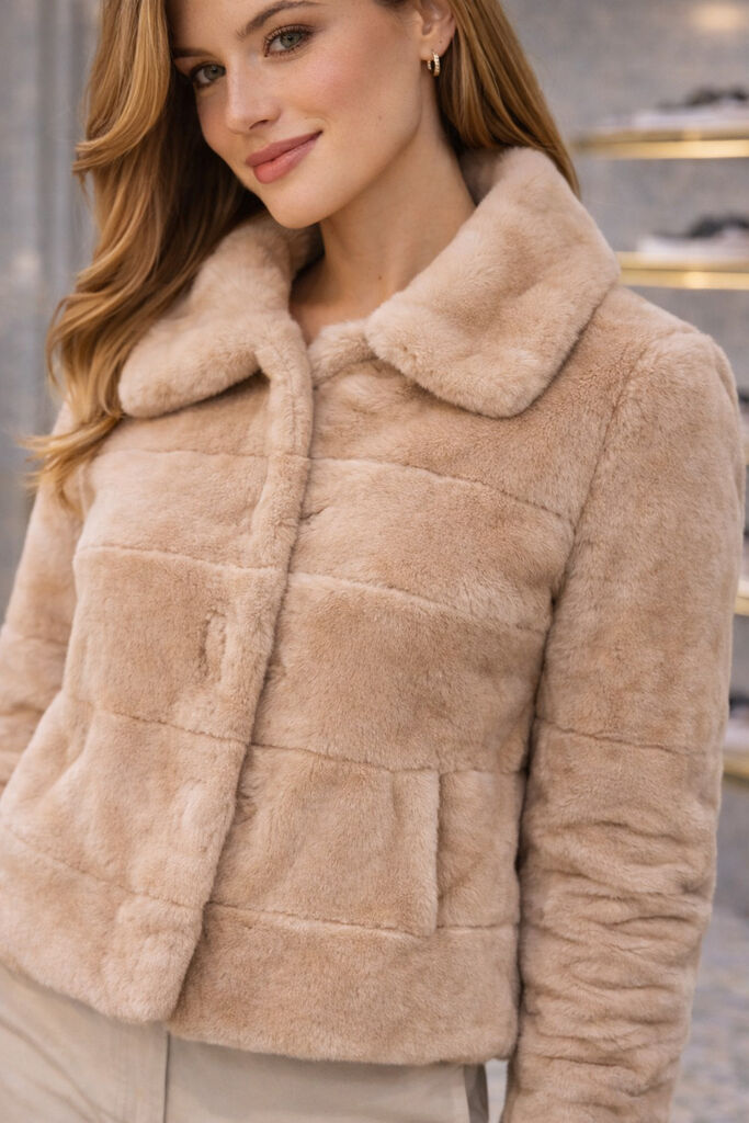Beige Plush Jacket with Collar