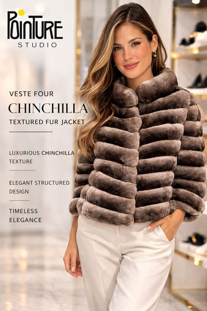 Chinchilla Textured Fur Jacket with Structured Design