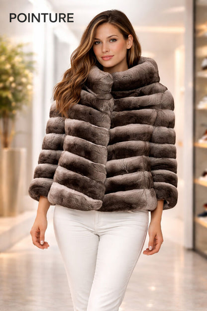 Chinchilla Textured Fur Jacket with Structured Design