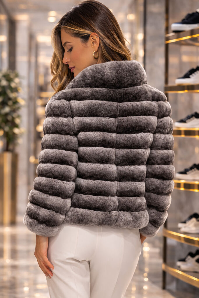 Chinchilla Textured Fur Jacket with Structured Design