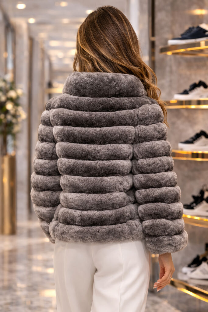 Chinchilla Textured Fur Jacket with Structured Design