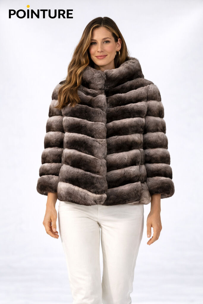 Chinchilla Textured Fur Jacket with Structured Design