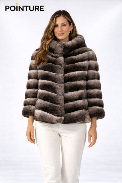 Chinchilla Textured Fur Jacket with Structured Design