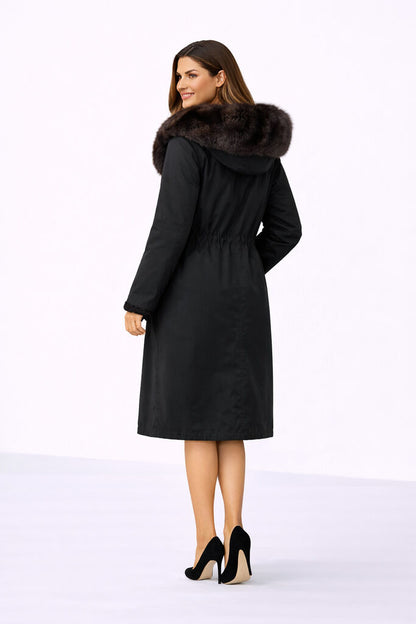 Black Fur-Trimmed Parka with Elegant Collar