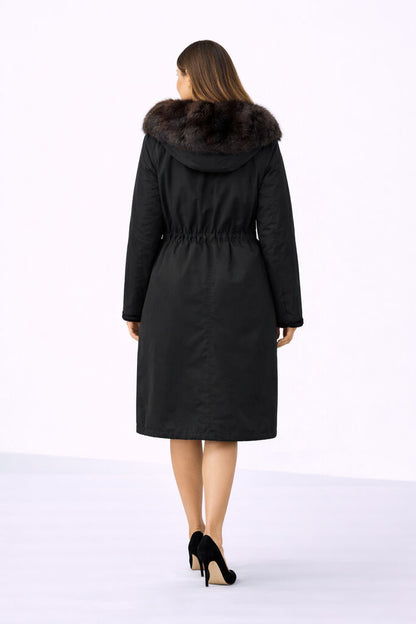 Black Fur-Trimmed Parka with Elegant Collar