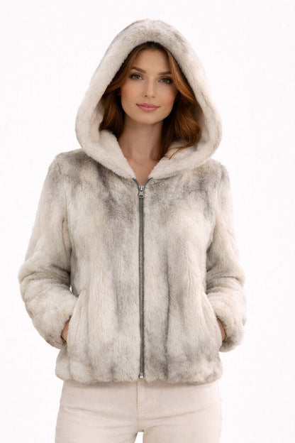 Hooded Jacket with Soft Texture and Zip Closure