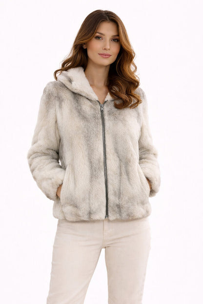 Hooded Jacket with Soft Texture and Zip Closure