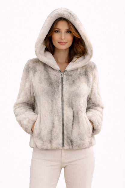 Hooded Jacket with Soft Texture and Zip Closure