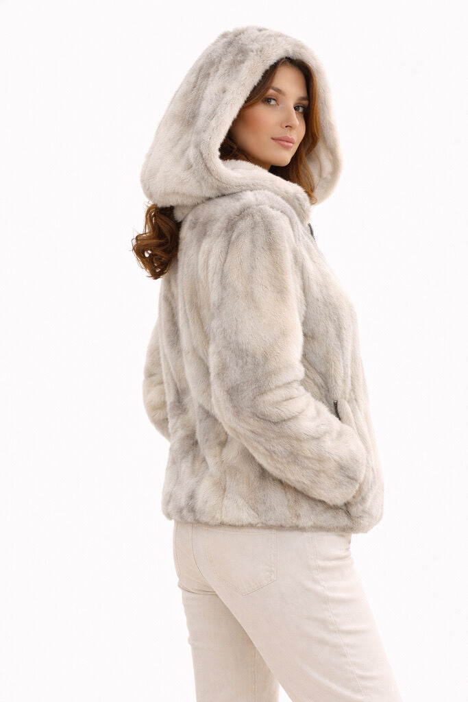 Hooded Jacket with Soft Texture and Zip Closure