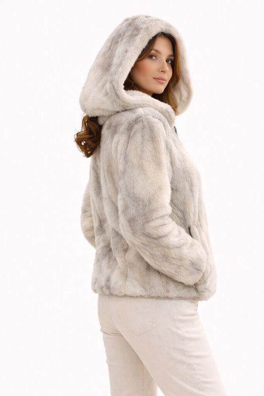 Hooded Jacket with Soft Texture and Zip Closure