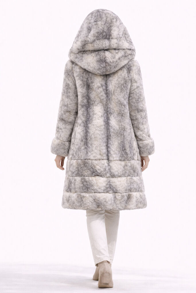 Navy Nylon Reversible Hooded Coat with Plush Trim