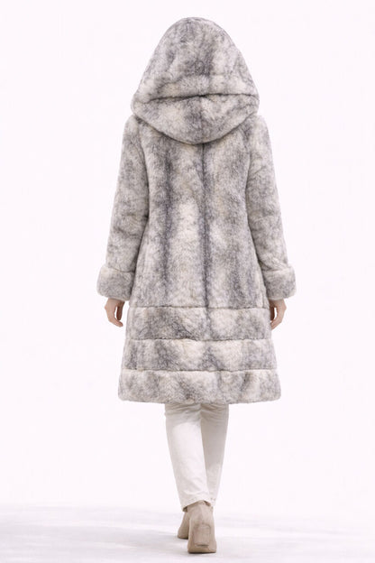 Navy Nylon Reversible Hooded Coat with Plush Trim