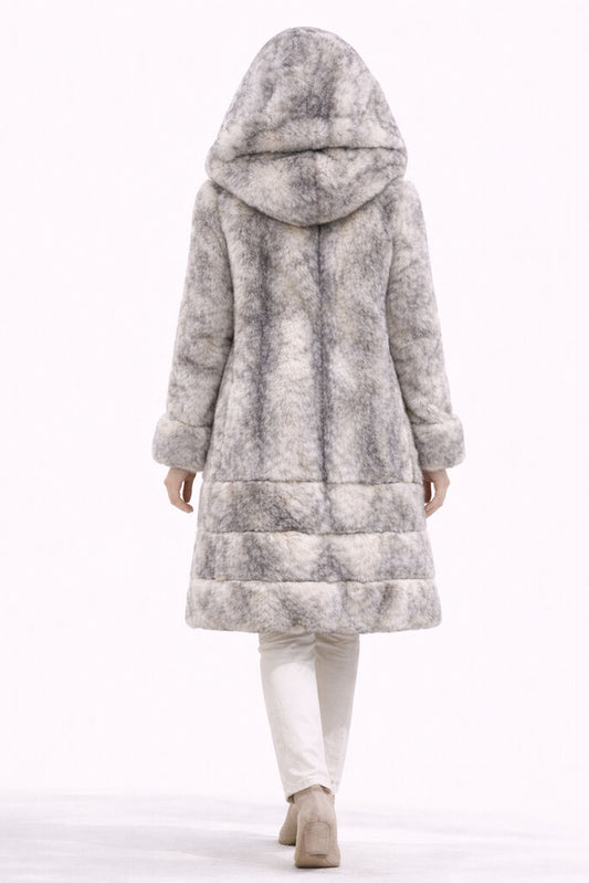 Navy Nylon Reversible Hooded Coat with Plush Trim