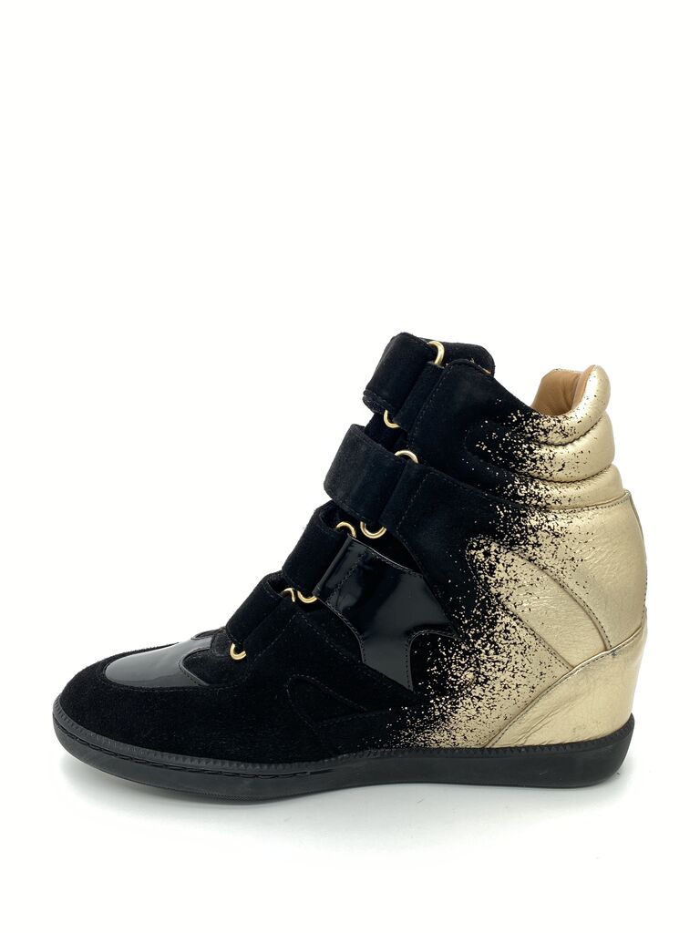 Black Suede Wedge Sneaker with Velcro Straps