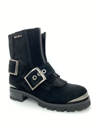 Black Buckle Ankle Boots with Zipper