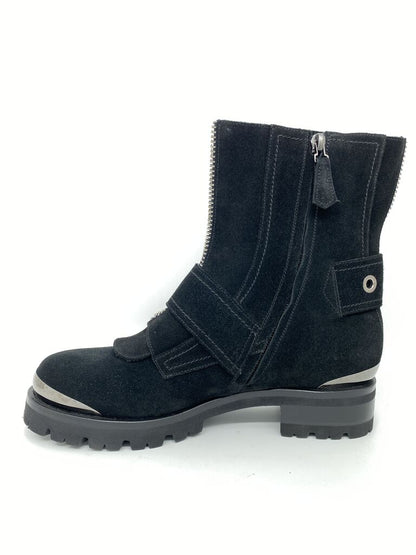Black Buckle Ankle Boots with Zipper