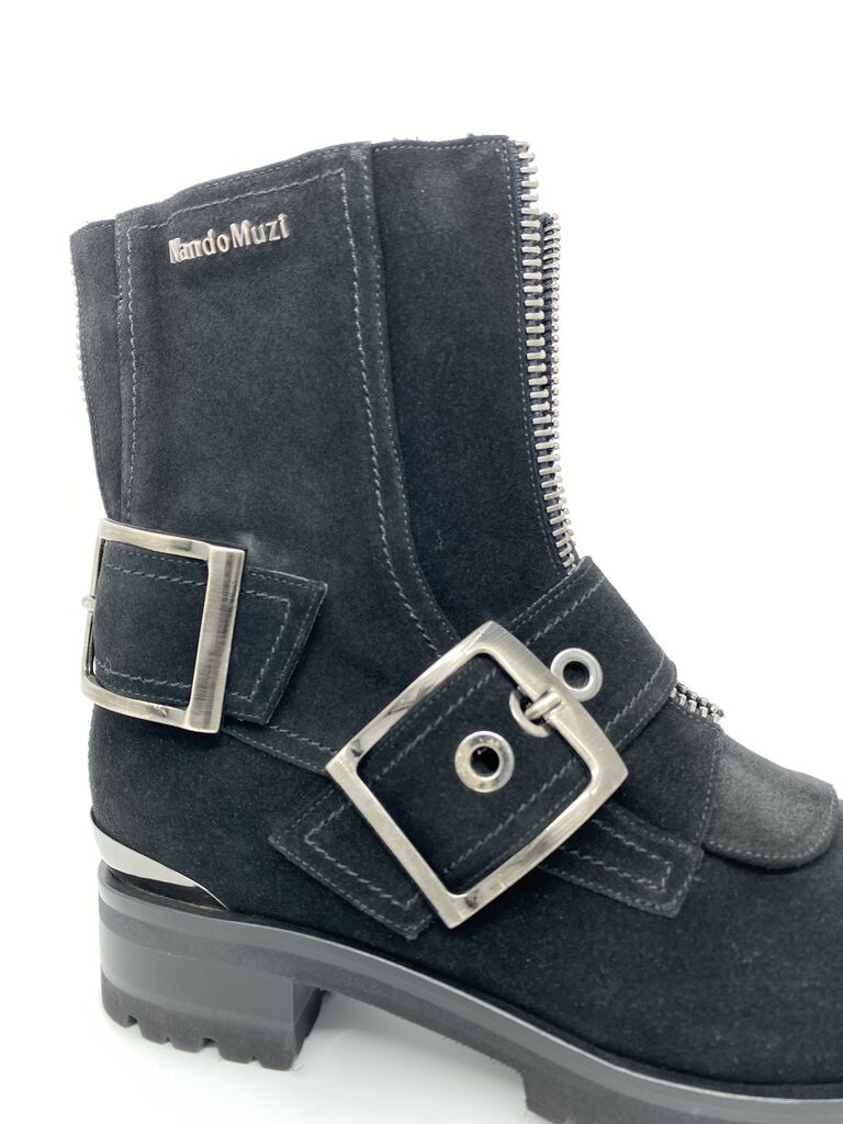 Black Buckle Ankle Boots with Zipper