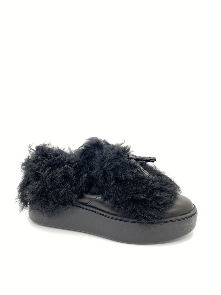 Black Textured Platform Shoe with Tassel Detail