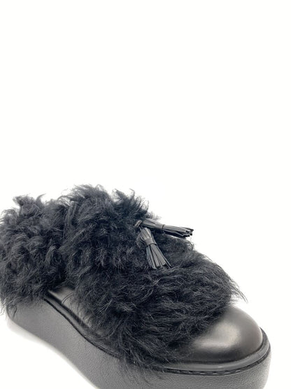 Black Textured Platform Shoe with Tassel Detail