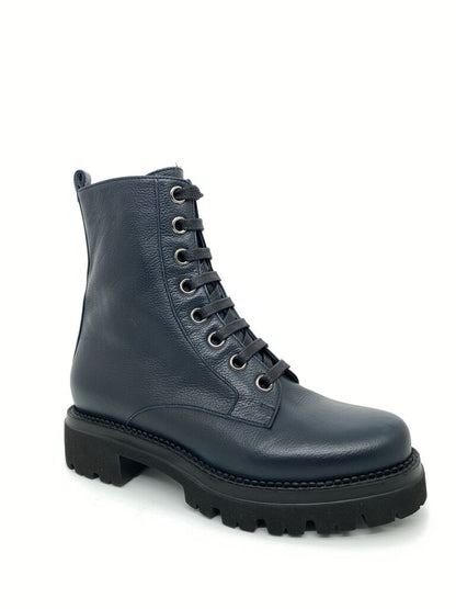 Navy Leather Lace-Up Boot with Chunky Sole