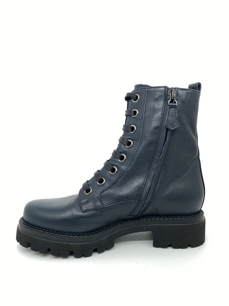 Navy Leather Lace-Up Boot with Chunky Sole