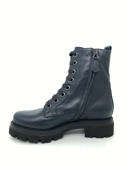 Navy Leather Lace-Up Boot with Chunky Sole