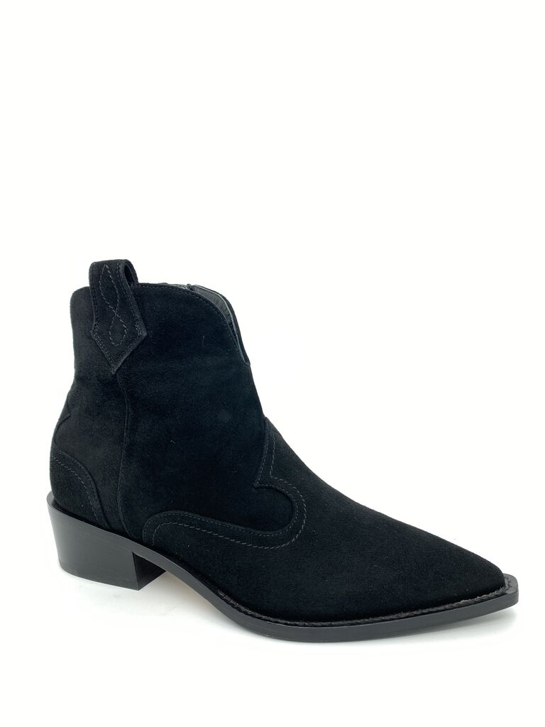 Black Suede Western Ankle Boot