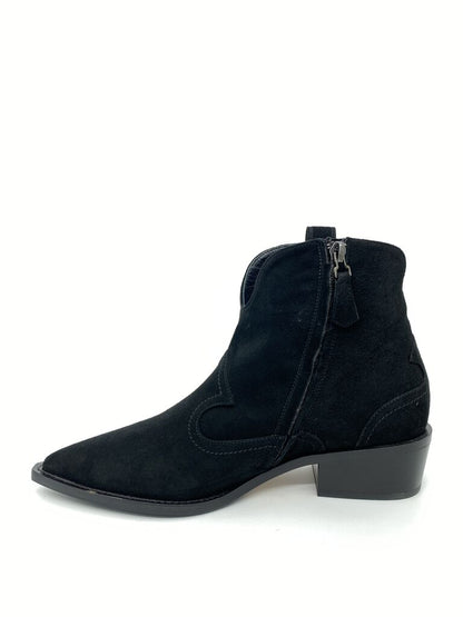 Black Suede Western Ankle Boot