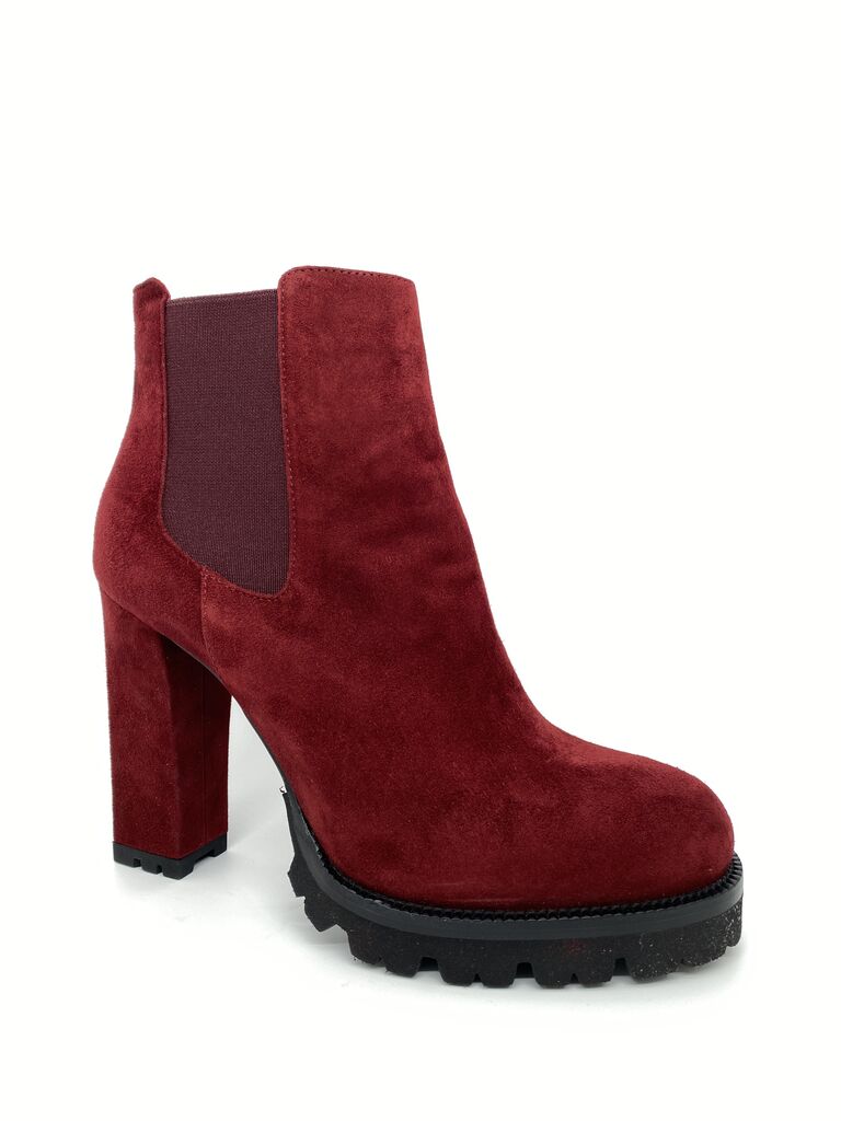 Red Suede Platform Ankle Boots with Elastic Panel