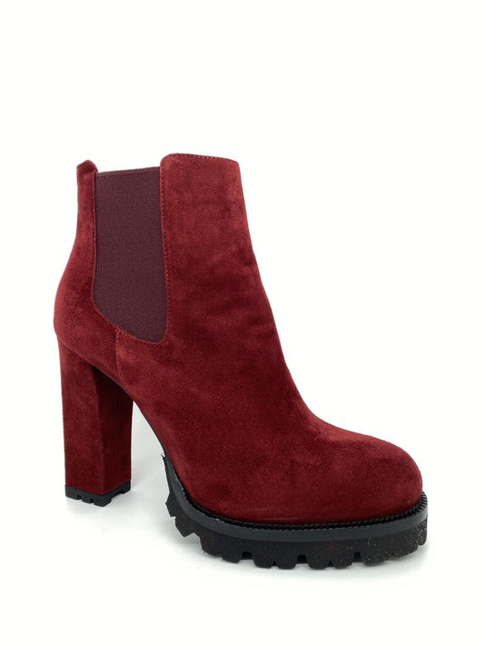 Red Suede Platform Ankle Boots with Elastic Panel