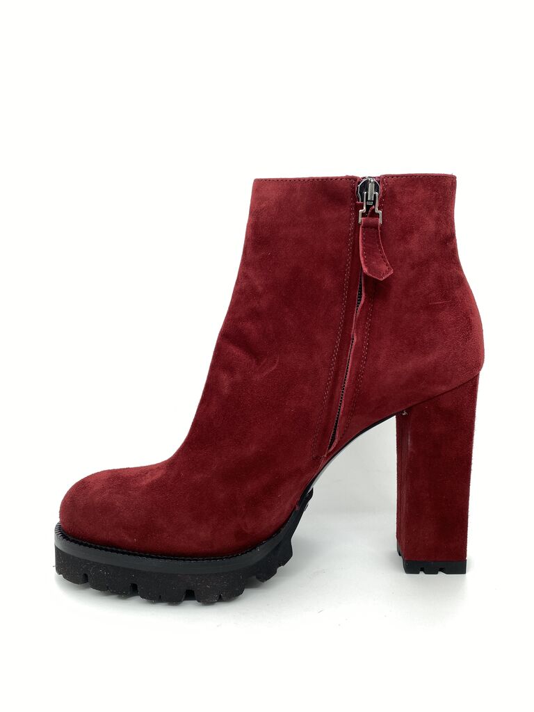 Red Suede Platform Ankle Boots with Elastic Panel