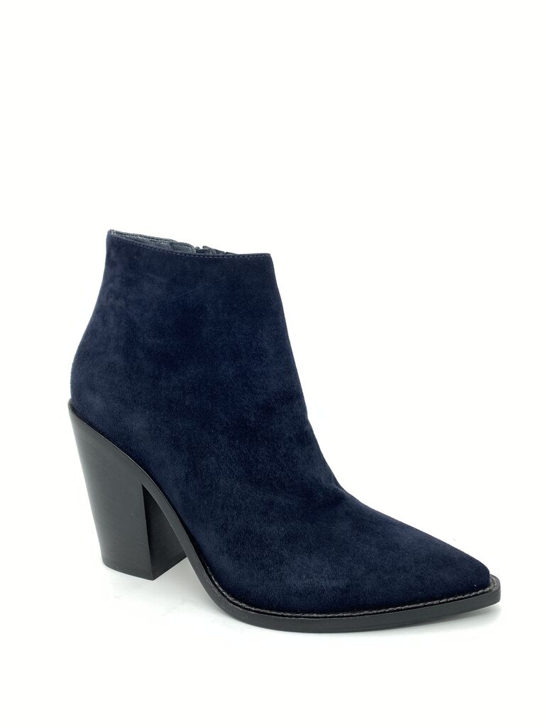 Navy Suede Ankle Boot with Block Heel