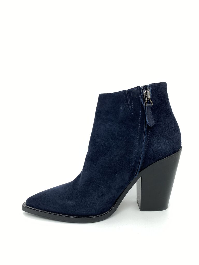 Navy Suede Ankle Boot with Block Heel