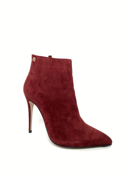 Burgundy Suede Ankle Boot Stiletto Heel